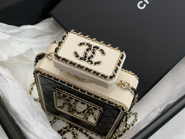 Chanel Black Quilted Leather and White Perspex Perfume Bottle Minaudiere Gold Hardware