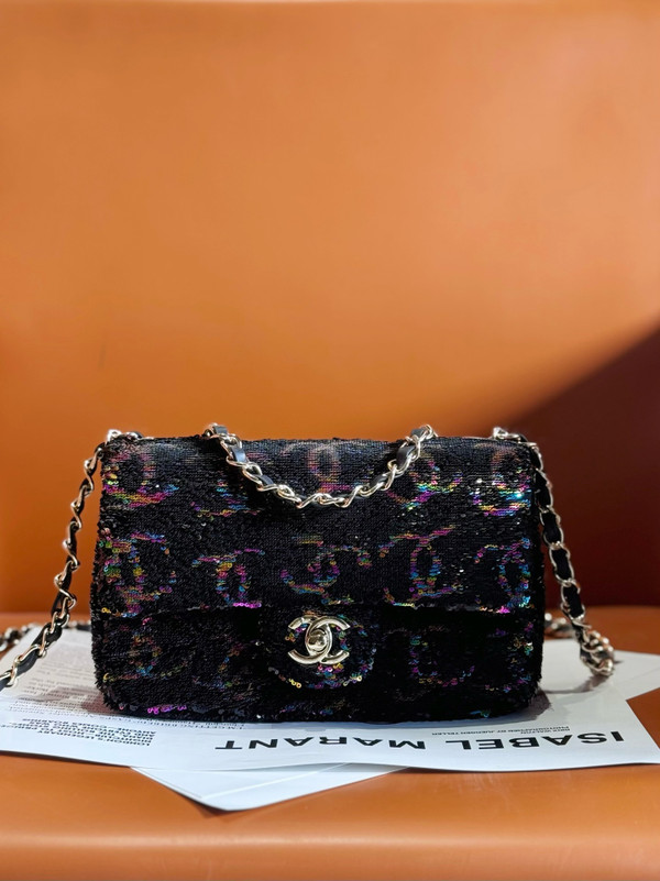Chanel SS 2024 Sequins SMALL FLAP BAG Black