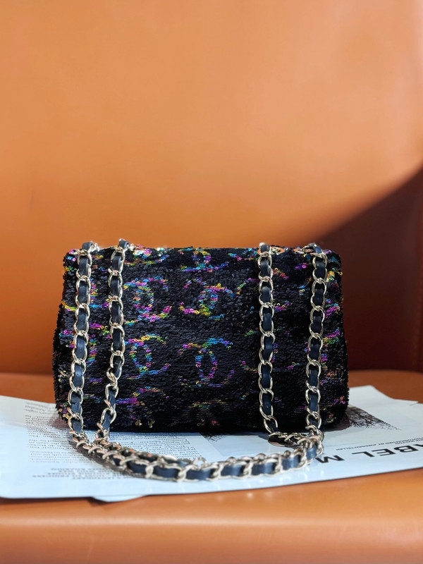 Chanel SS 2024 Sequins SMALL FLAP BAG Black