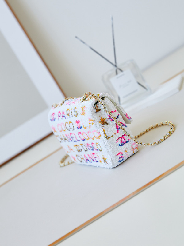 Chanel SS 2024 Sequins SMALL FLAP BAG White