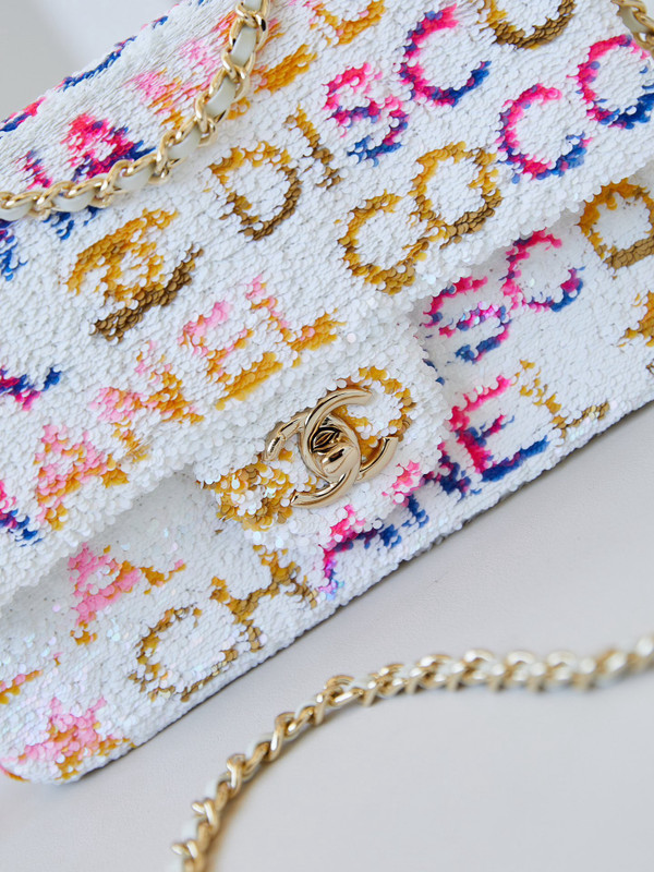 Chanel SS 2024 Sequins SMALL FLAP BAG White