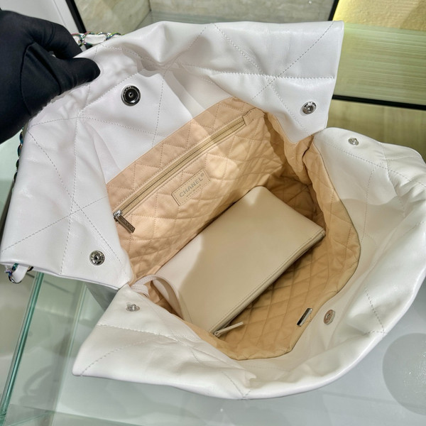 Chanel  22 MEDIUM HANDBAG WHITE WITH Rainbow Metal SS2024