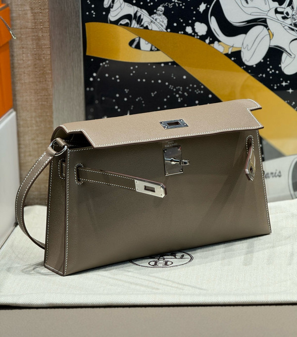 Hermes Kelly Elan Shoulder Strap Bag Etoupe Palladium Hardware