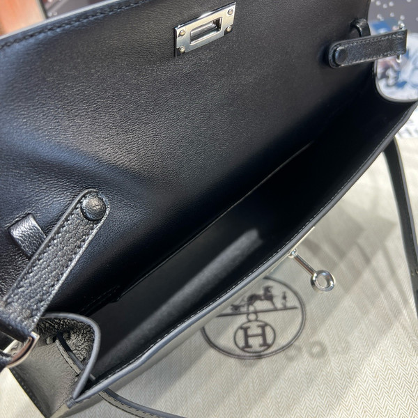 Hermes Kelly Elan bag Sellier Black Chevre chamkila goatskin Palladium hardware