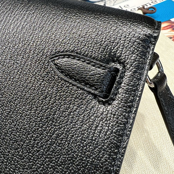 Hermes Kelly Elan bag Sellier Black Chevre chamkila goatskin Palladium hardware
