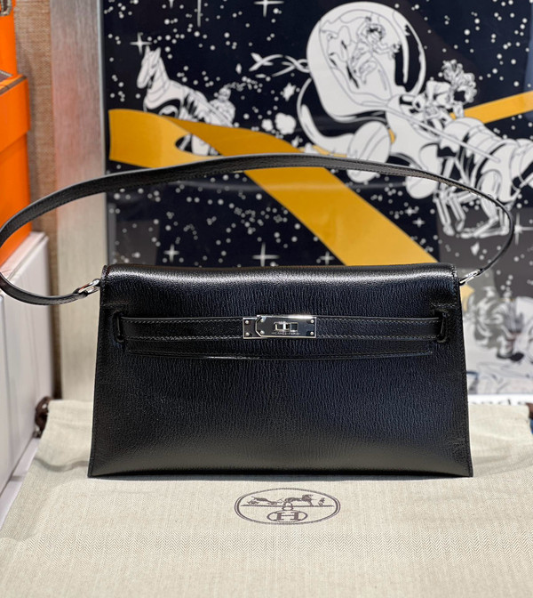 Hermes Kelly Elan bag Sellier Black Chevre chamkila goatskin Palladium hardware