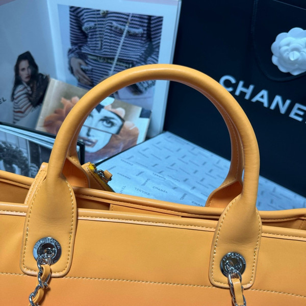 Chanel Shopping Tote Shaded Calfskin & Silver-Tone Metal Orange, Coral & Pink