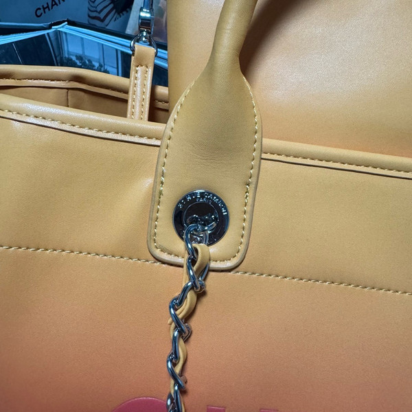 Chanel Shopping Tote Shaded Calfskin & Silver-Tone Metal Orange, Coral & Pink
