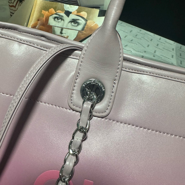 Chanel Shopping Tote Shaded Calfskin & Silver-Tone Metal Light Purple Coral & Pink
