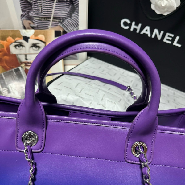 Chanel Shopping Tote Shaded Calfskin & Silver-Tone Metal Purple Blue& Pink