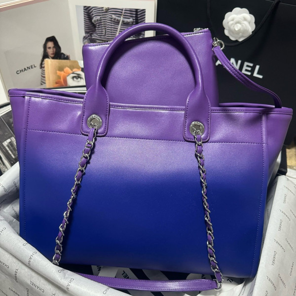 Chanel Shopping Tote Shaded Calfskin & Silver-Tone Metal Purple Blue& Pink