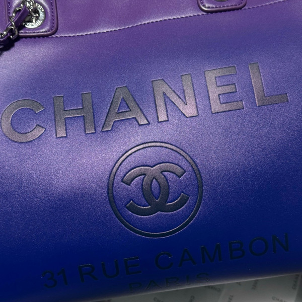 Chanel Shopping Tote Shaded Calfskin & Silver-Tone Metal Purple Blue& Pink