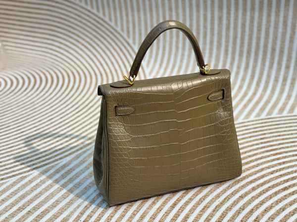 Hermes Olive Alligator KELLY 25 WITH GOLDHARDWARE