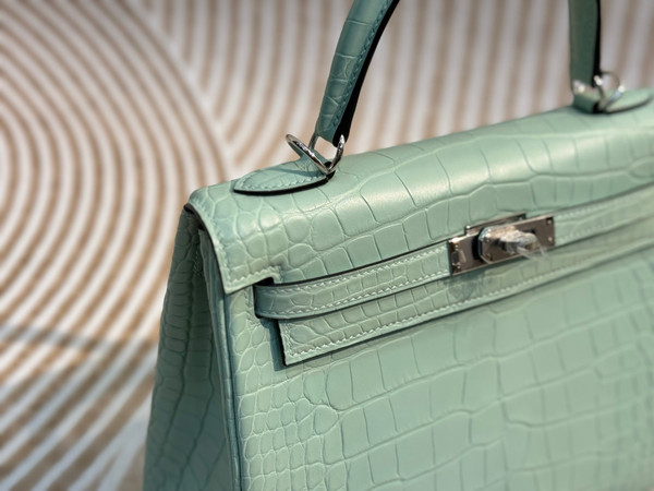 Hermes Mint Alligator KELLY 25 WITH GOLDHARDWARE