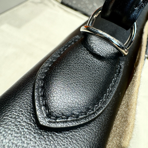 Hermes LIMITED EDITION BLACK SWIFT LEATHER LAKIS KELLY 28 WITH Palladium HARDWARE