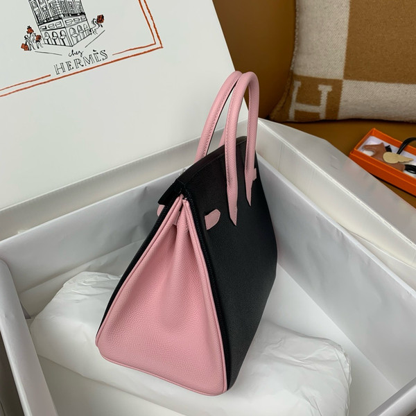 Hermes Special Order Sakura Pink/Black Birkin 25 cm Epsom Palladium Hardware