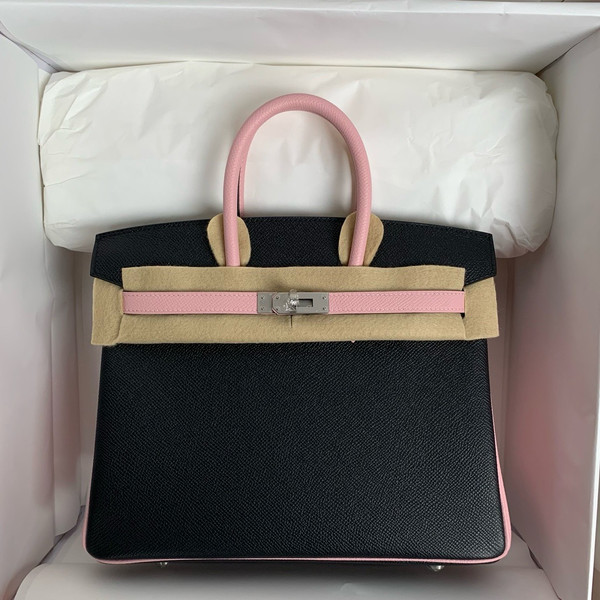 Hermes Special Order Sakura Pink/Black Birkin 25 cm Epsom Palladium Hardware