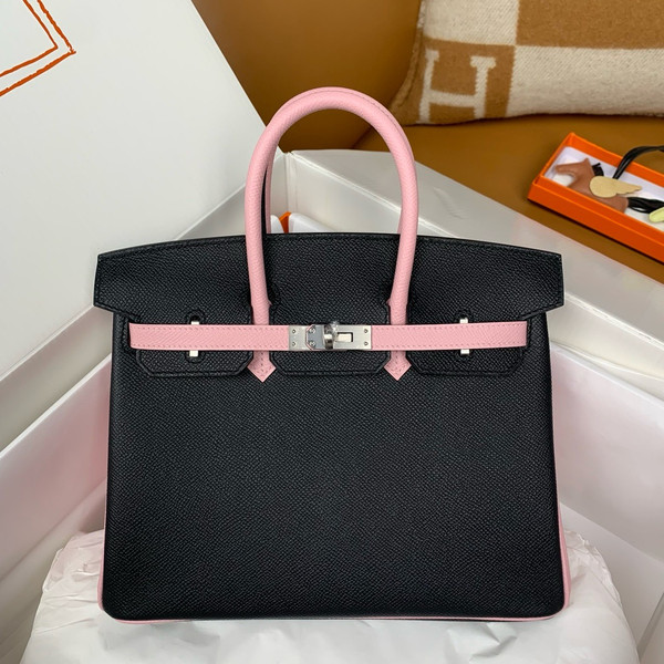 Hermes Special Order Sakura Pink/Black Birkin 25 cm Epsom Palladium Hardware