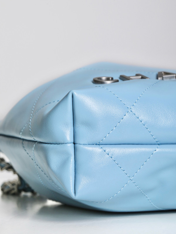 CHANEL 22 MINI HANDBAG SILVER LOGO SS2023 BABY BLUE