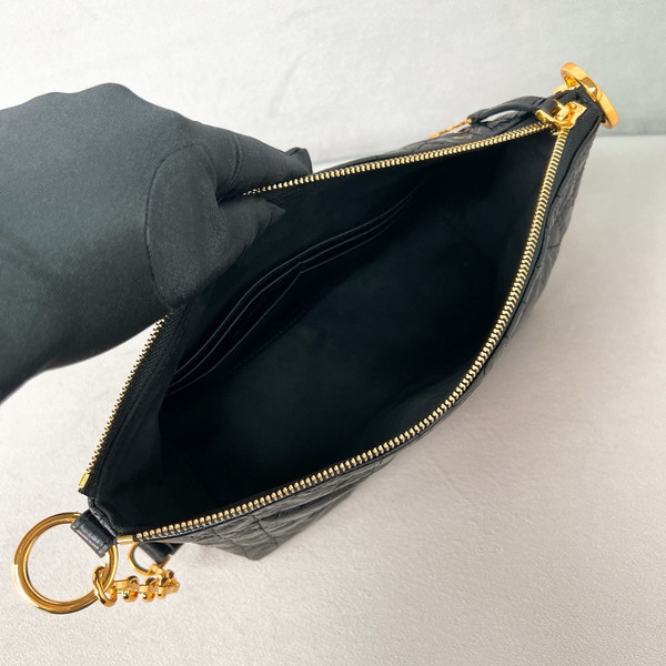 Christian Dior Diorstar Hobo Bag with Chain  Black Macrocannage Crinkled Calfskin