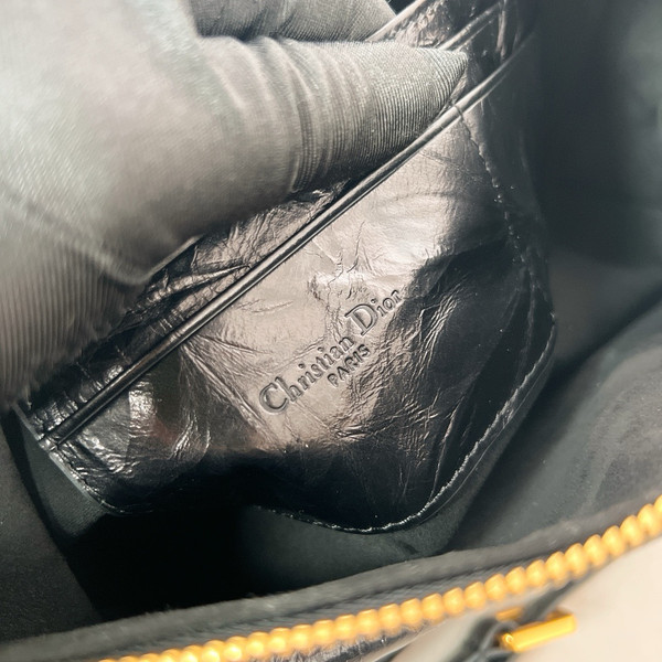 Christian Dior Diorstar Hobo Bag with Chain  Black Macrocannage Crinkled Calfskin