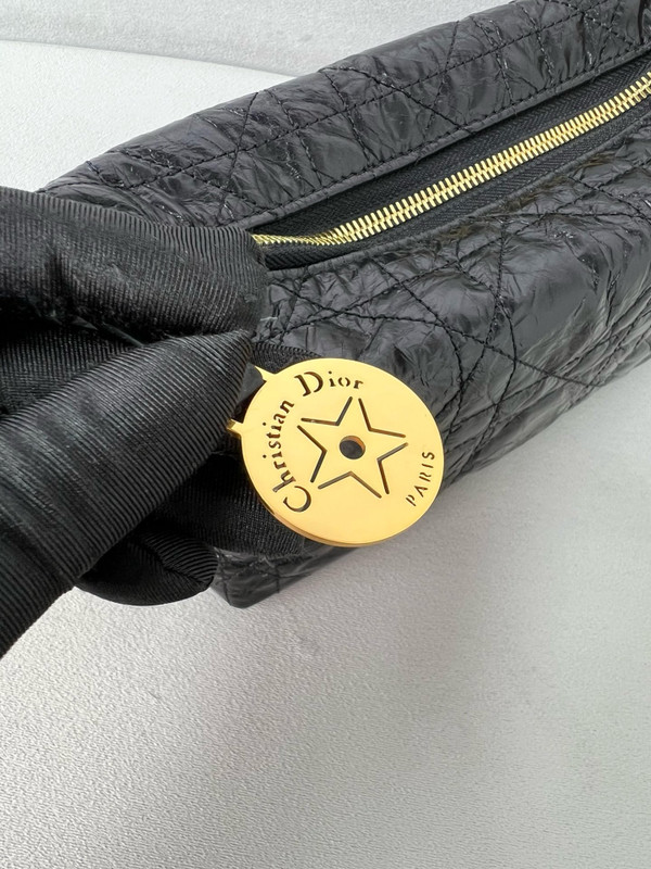 Christian Dior Diorstar Hobo Bag with Chain  Black Macrocannage Crinkled Calfskin