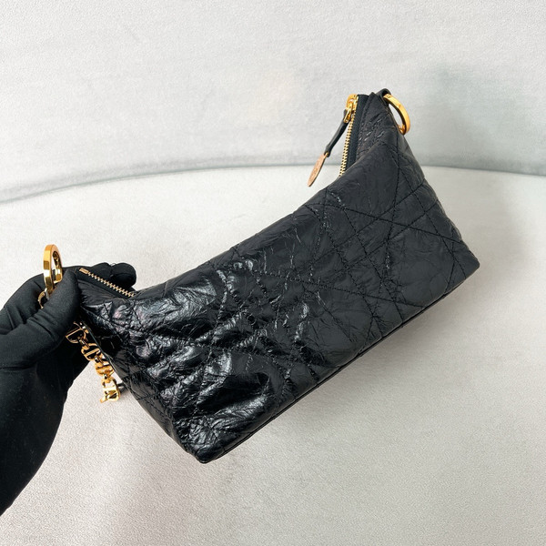 Christian Dior Diorstar Hobo Bag with Chain  Black Macrocannage Crinkled Calfskin