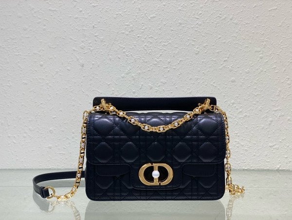 Christian Dior Mini Dior Jolie Top Handle Bag  Powder Black Cannage Calfskin