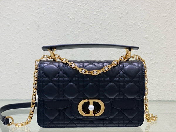 Christian Dior Mini Dior Jolie Top Handle Bag  Powder Black Cannage Calfskin