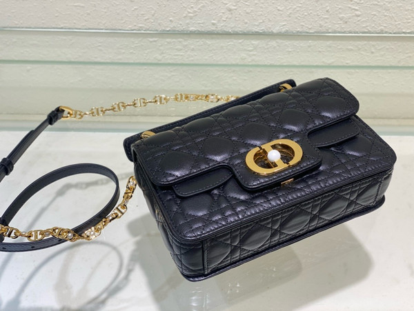 Christian Dior Mini Dior Jolie Top Handle Bag  Powder Black Cannage Calfskin