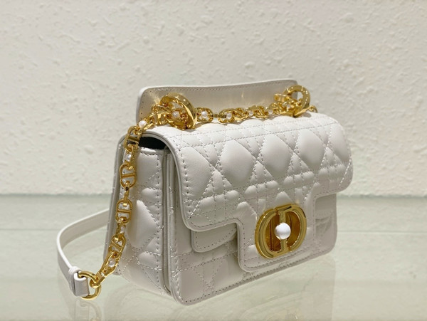 Christian Dior Mini Dior Jolie Top Handle Bag  Powder White Cannage Calfskin