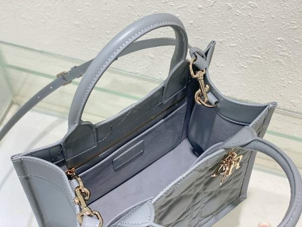 Chrisian Dior Small Dior Book Tote Grey Macrocannage Calfskin (26.5 x 21 x 14 cm)