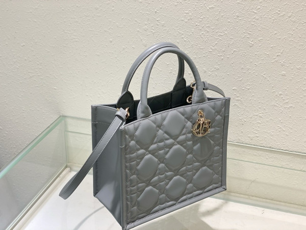 Chrisian Dior Small Dior Book Tote Grey Macrocannage Calfskin (26.5 x 21 x 14 cm)