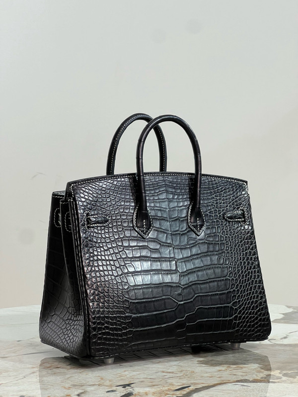 Hermes Special Order Horseshoe Birkin 25cm Black Alligator  with Palladium hardware