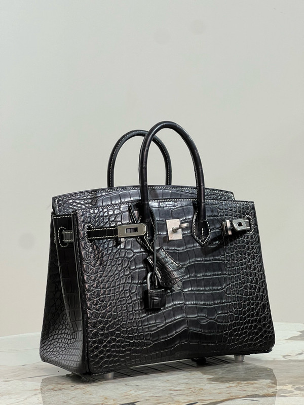 Hermes Special Order Horseshoe Birkin 25cm Black Alligator  with Palladium hardware