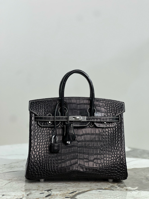 Hermes Special Order Horseshoe Birkin 25cm Black Alligator  with Palladium hardware