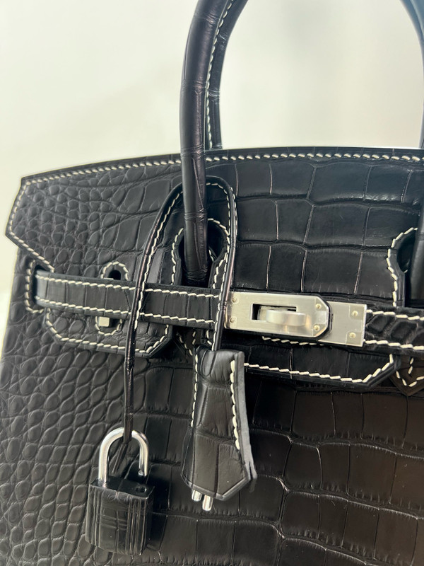 Hermes Special Order Horseshoe Birkin 25cm Black Alligator  with Palladium hardware