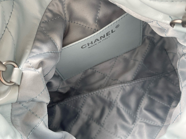 CHANEL 22 MINI HANDBAG SILVER LOGO SS2024 LIGHT BABY BLUE