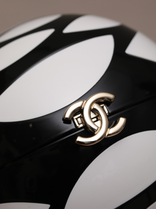 Chanel Resin Plexi CC Round Camellia Minaudiere Clutch Black White 2023