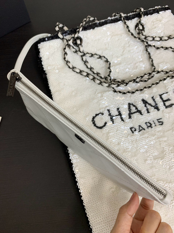 Chanel Sequins Shopping Bag White SS2024