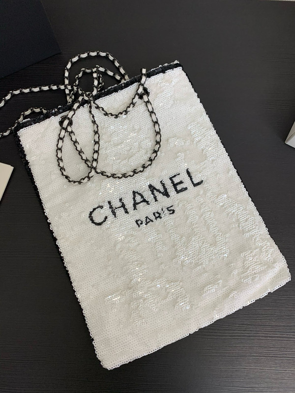 Chanel Sequins Shopping Bag White SS2024