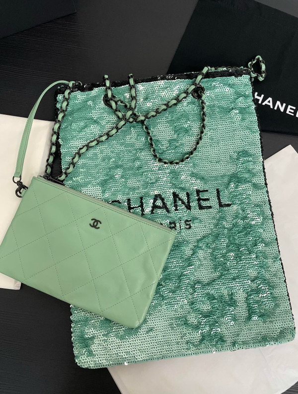 Chanel Sequins Shopping Bag Green SS2024