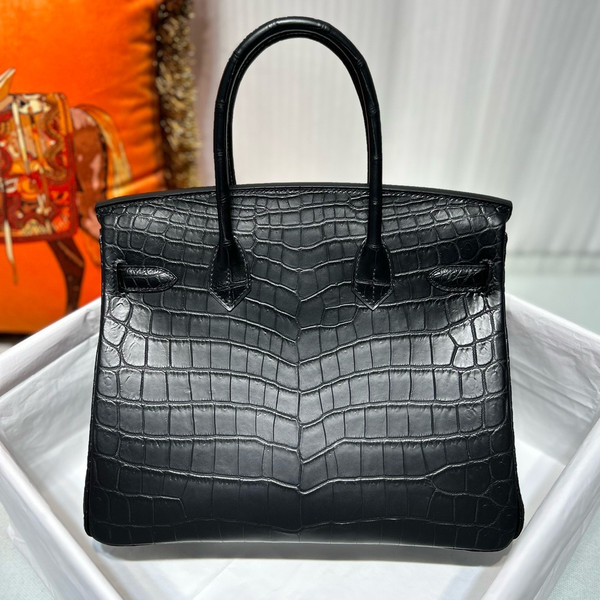 HERMES SO-BLACK BIRKIN 25 Matt alligator crocodile skin, Black hardware
