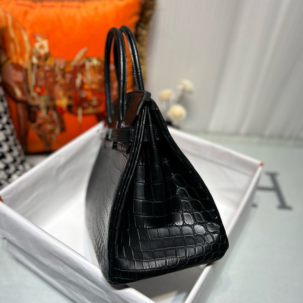 HERMES SO-BLACK BIRKIN 25 Matt alligator crocodile skin, Black hardware