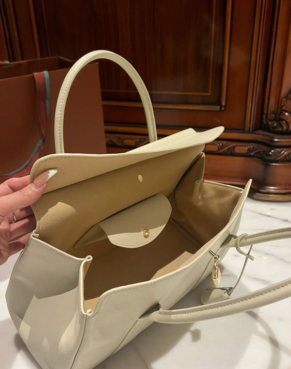 LORO PIANA Loom 32 Grained Leather Top-Handle Bag White