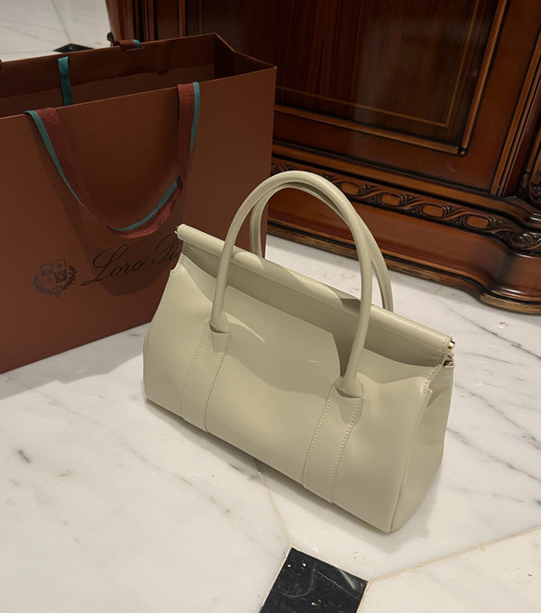 LORO PIANA Loom 32 Grained Leather Top-Handle Bag White