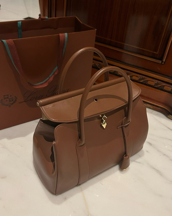 LORO PIANA Loom 32 Grained Leather Top-Handle Bag Brown