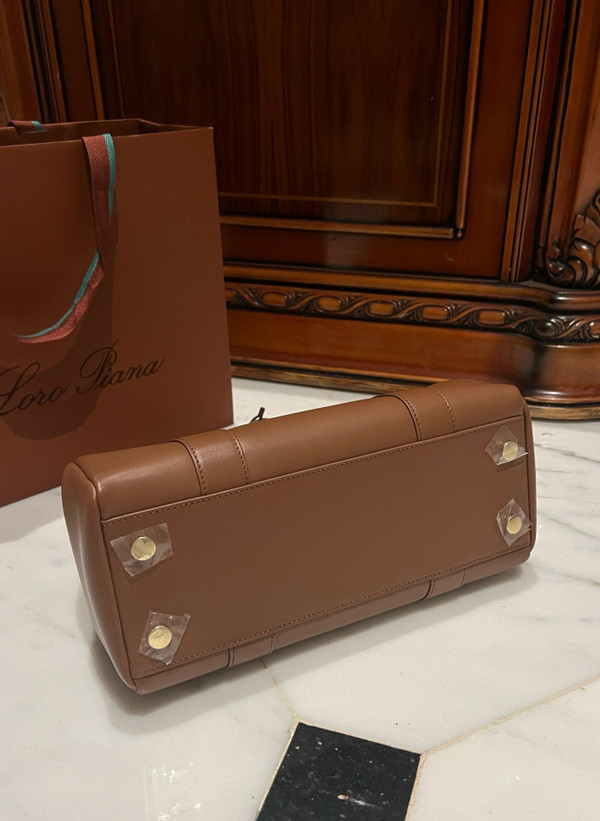 LORO PIANA Loom 32 Grained Leather Top-Handle Bag Brown