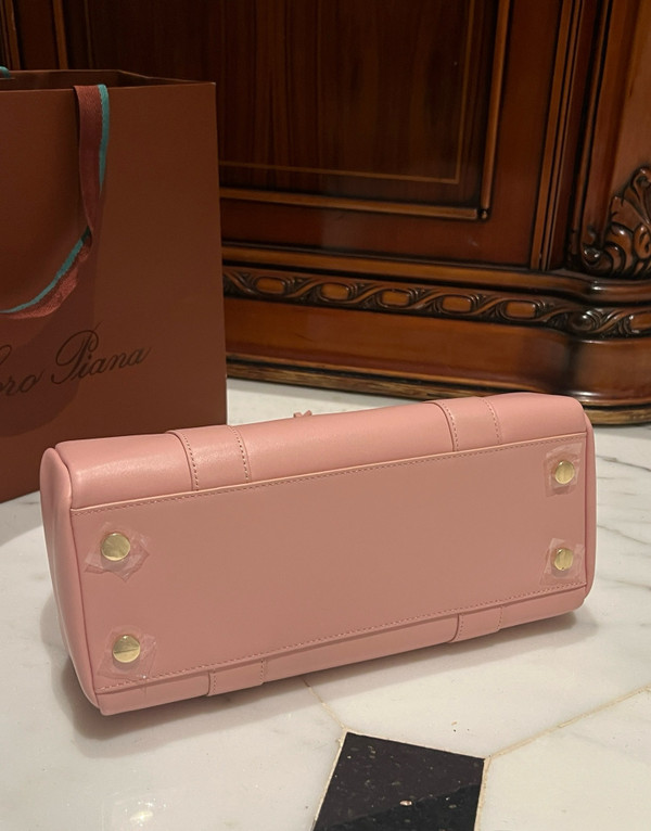 LORO PIANA Loom 32 Grained Leather Top-Handle Bag Pink