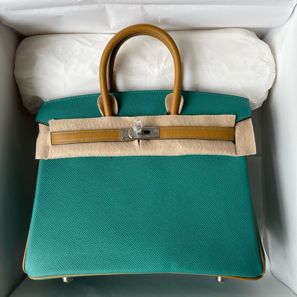Hermes Special Order Peacock/Sesame Birkin 25 cm Epsom Palladium Hardware